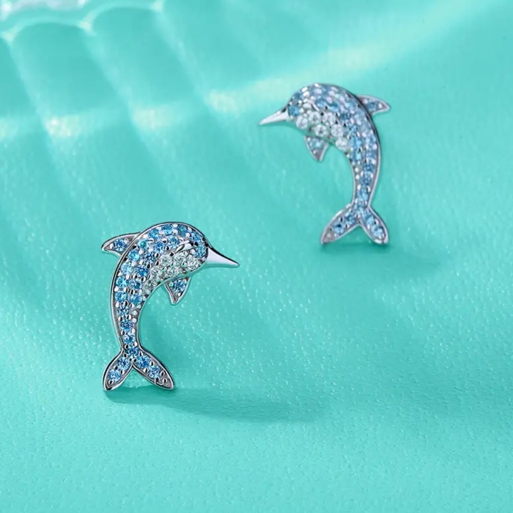 Elegant Silver and Blue Dolphin Earrings